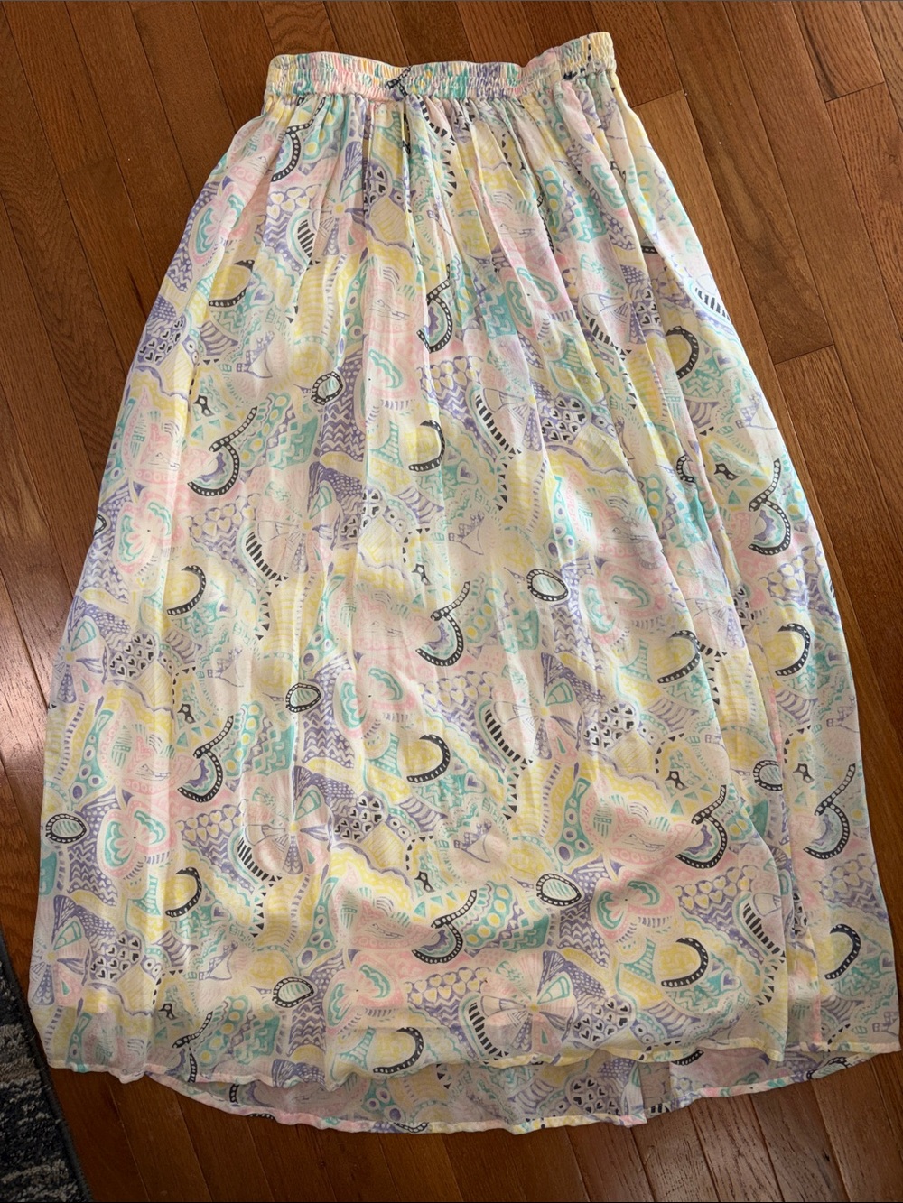 Go Silk Vintage Size 2 100% Silk Pastel Abstract Print Midi Skirt Elastic Waist - Picture 3 of 6